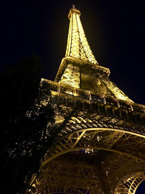 Eiffel Tower Under Lights Bottom To Top View Paris France Editorial