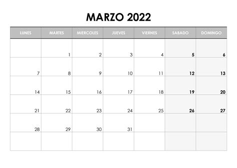Calendario Marzo 2022 Calendariossu