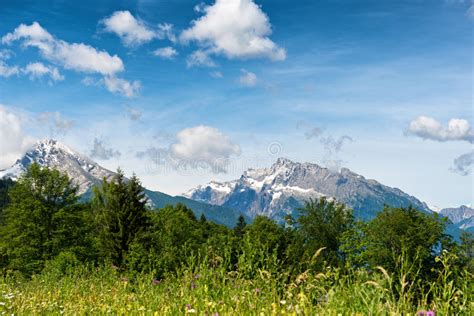 Scenic Vista Of Snow Capped Mountain Peaks Stock Image Image Of