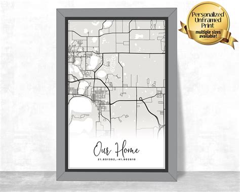 Personalized Location Map Print Custom City Street Map Etsy