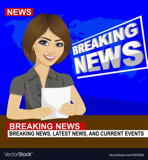 Young News Anchor Woman Reporting Breaking News Vector Image