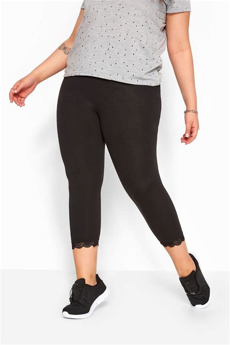 Black Cotton Essential Crop Legging With Lace Trim Plus Size To Yours Clothing
