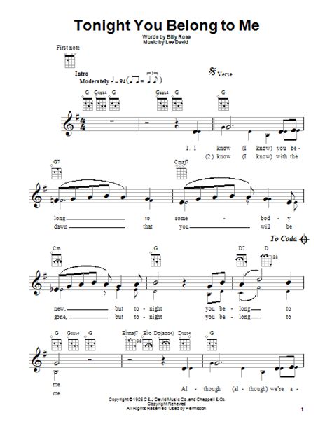 Tonight You Belong To Me Sheet Music By Patience And Prudence Ukulele