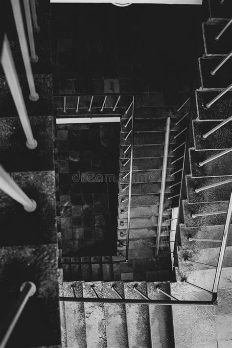 Overhead Shot Of A Rectangular Spiral Staircase Of An Old Building In