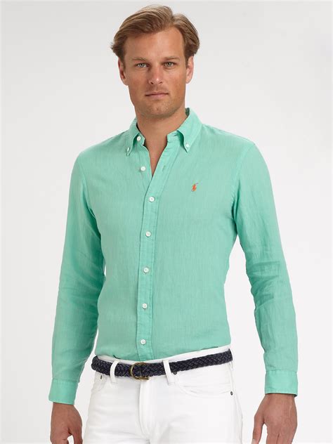 Polo Ralph Lauren Custom Fit Linen Sport Shirt In Green For Men Lyst
