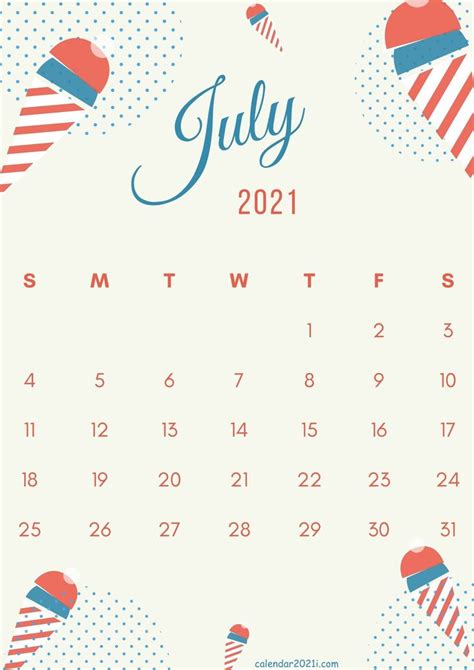 Cute July 2021 Calendar Design Template Theme Layout Free Download