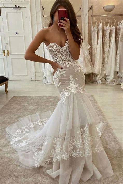 Elegant Sweetheart Tulle Lace Mermaid Wedding Dress Two Layer Trailing
