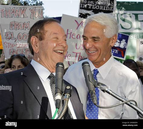 Florida Gov Charlie Crist Right Laughs With Dick Greco Former Mayor