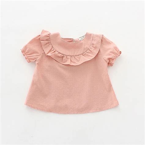 2018 Short Sleeve Solid Baby Girl T Shirts Lotus Leaf Collar A Line O