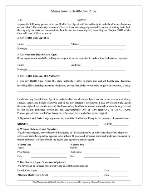 Massachusetts Health Care Power Of Attorney Fillable PDF Free Printable Legal Forms