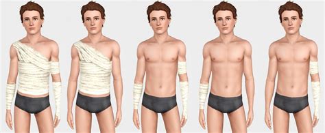Six Different Poses Of A Man With Bandages On His Arm And Chest From