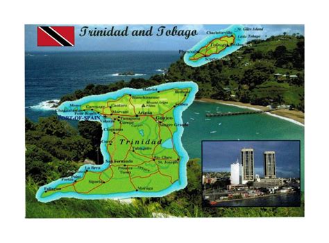 Подробная карта открытка Тринидад и Тобаго Тринидад и Тобаго