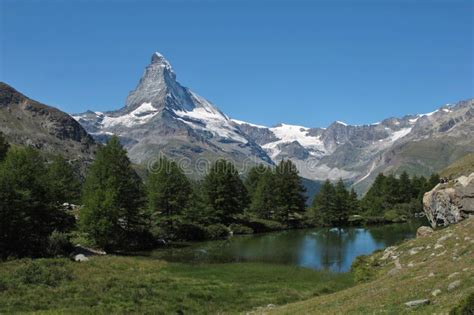Matterhorn And Lake Grindjesee In Summer Stock Image Image Of Summer