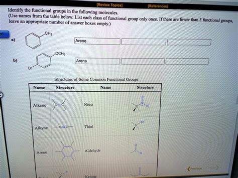 Solved Identify The Functional Groups In The Following Molecules Use