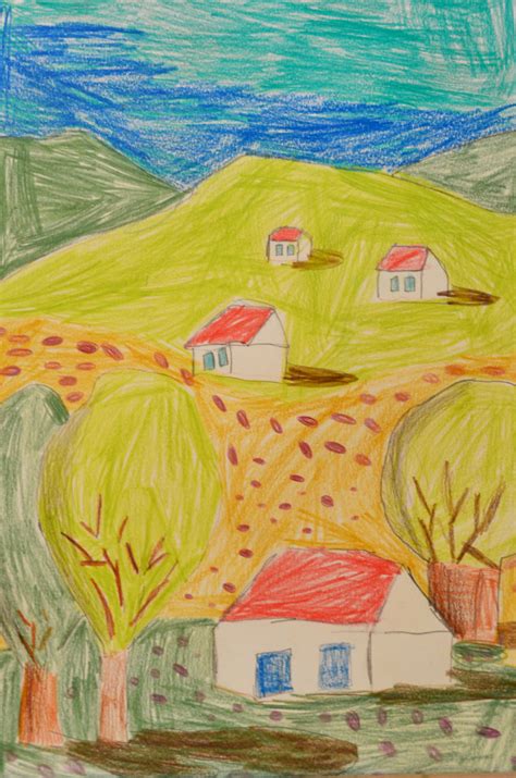 Desene in creion cu maci flori de camp cristina picteaza / trandafiri criogenati peisaj de primavara, un cadou neasteptat. Casute pe deal | Luca si Matei