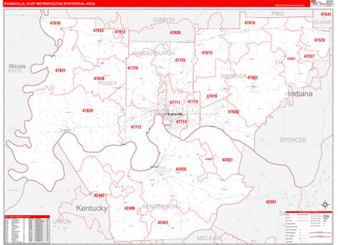 Evansville In Metro Area Wall Map Red Line Style By Marketmaps Mapsales