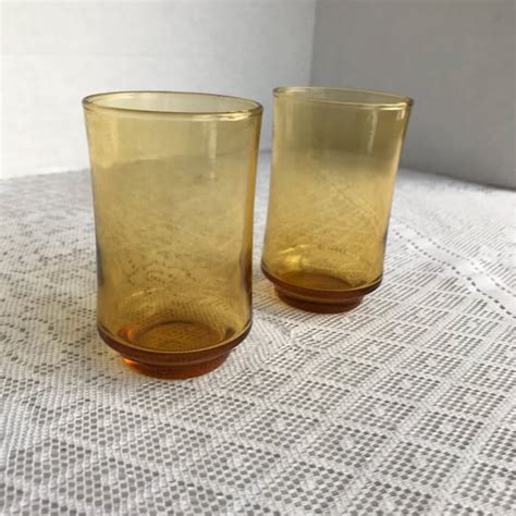 Vintage Amber Juice Glasses By Libbey Glass Yellow Glassware