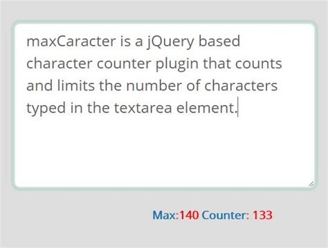 Configurable Character Counter For Textarea - jQuery maxCaracter | Free ...