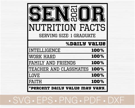 Senior 2021 Nutrition Facts Svg Cut Filegraduate Facts Etsy
