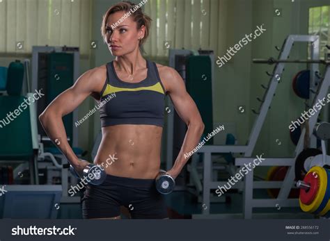 Sexy Athletic Girl Gym Seductive Blonde Stock Photo 288556172