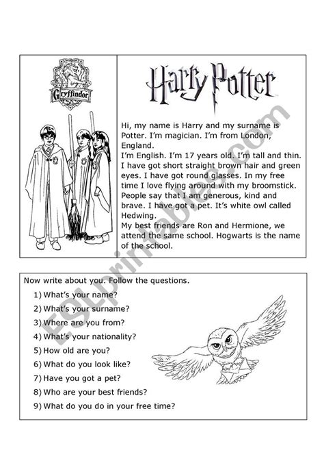 Harry Potter Description Esl Worksheet By Lolafrateacher