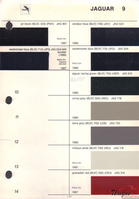 Jaguar Paint Chart Color Reference Paint Charts Painting Reference