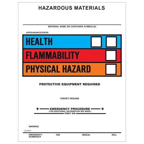Hazardous Materials HazCom Physical Container Label EZMake CS160701