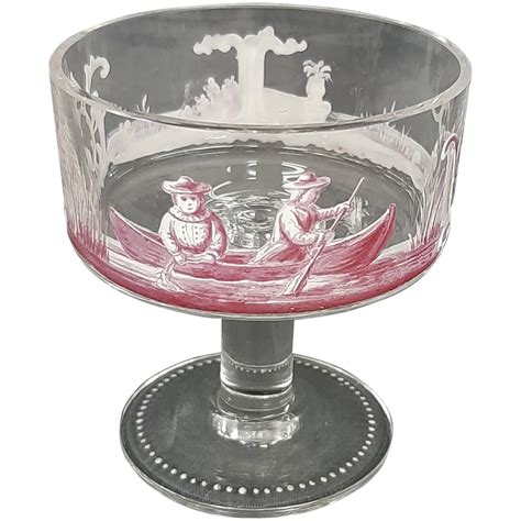Bohemian Enameled Art Glass Goblet Or Glass Raspberry White Decoration Ruby Lane