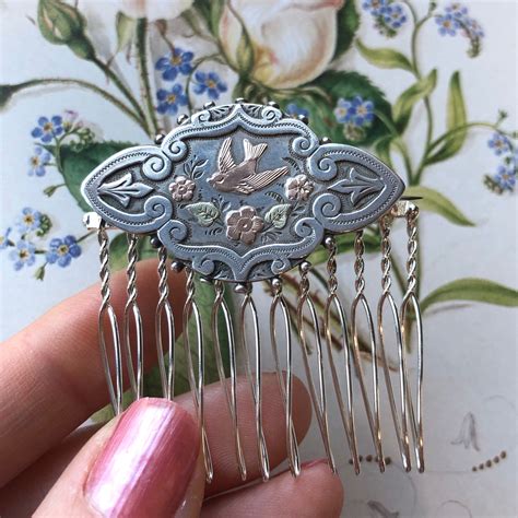 Sterling Silver Hair Comb Antique Silver Hair Accessory Bird Etsy Uk