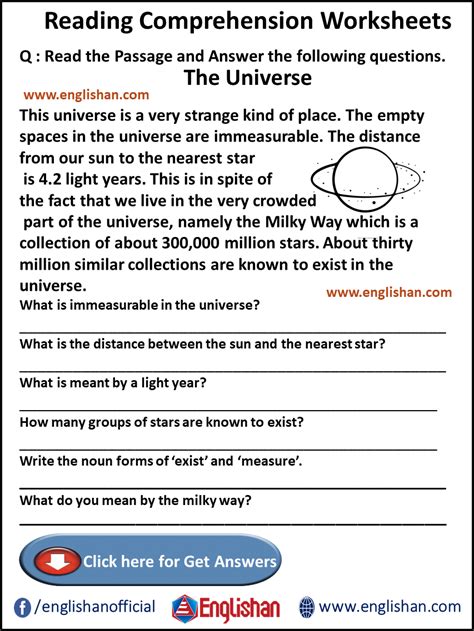 Teaching reading comprehension with one page worksheets, handouts and activities to help english language learners expand their vocabulary and improve their fluency. Reading Comprehension Worksheets PDF with Answer
