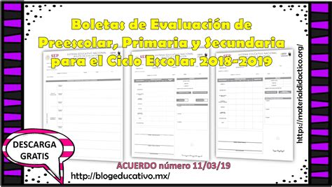 Boletas De Evaluación De Preescolar Primaria Y Secundaria Para El