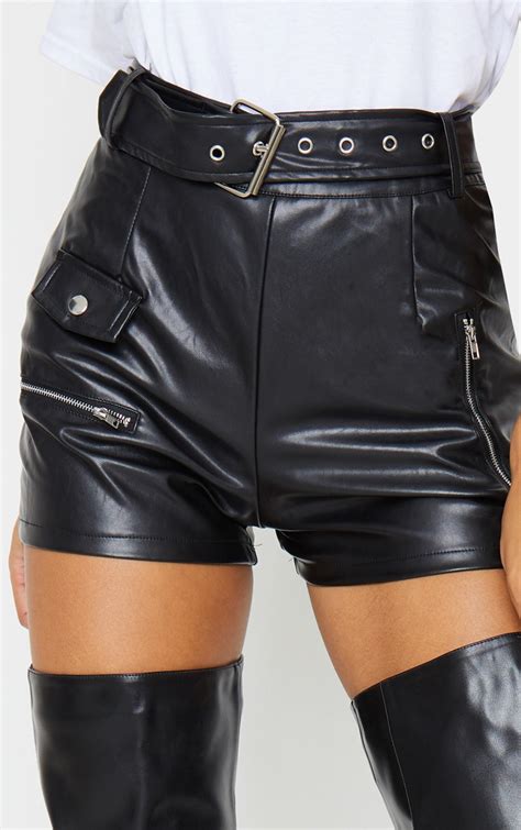 Black Faux Leather Biker Short | Shorts | PrettyLittleThing