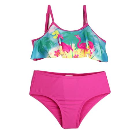 New 2019 Girl Bikini Set Flamingos Print Swimwear Children Swimsuit