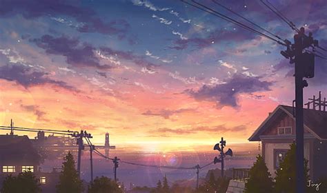 Hd Wallpaper Anime Original Ocean Purple Reflection Sky Sunset