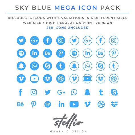 Social Media Icon Set Sky Blue Blue Social Media Graphic Icons