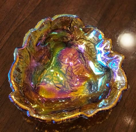 Amber Carnival Glass Bowl With Berries And Leaves Pattern Etsy In