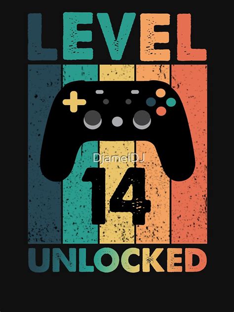 14th Birthday Shirt 14 Years Old Level 14 Unlocked Fathers Day T