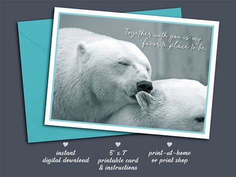 Printable Bear Card Big Lovable Polar Bears Kiss Charming Etsy In