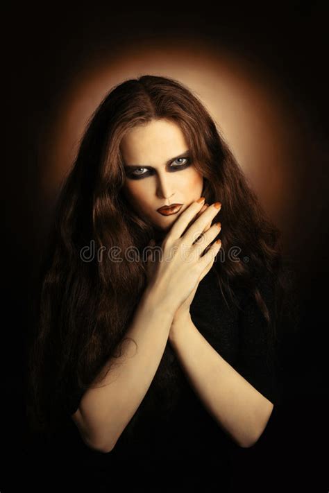 Fantasy Gothic Woman Dark Witch Red Haired Evil Girl Demon In Black