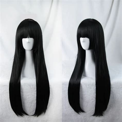 80cm 31 5 japan anime hell girl cosplay wig women enma ai long straight black hair wig costumes