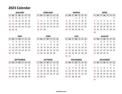 Yearly Calendar 2023 Free Calendar Su Riset