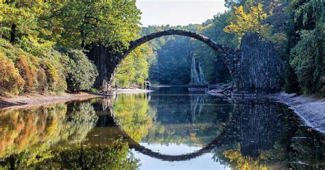 Arch Bridge Rakotzbrucke Or Devils Bridge In Kromlau Germany