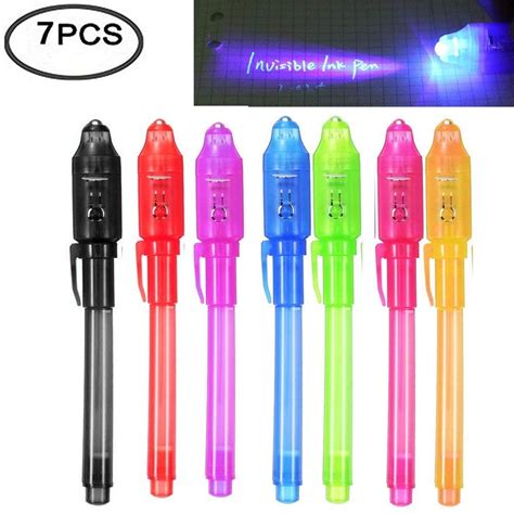 7 Pcs Uv Light Pen Set Invisible Ink Pen Kids Spy Toy Pen With Built In