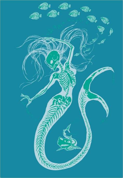 Womens Organic Mermaid Skeleton T Shirt Mermaid Skeleton Mermaid