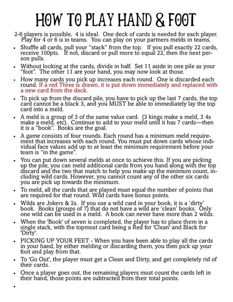 Fields Of Heather Printable Hand And Foot Rules Cheat Sheets And Score