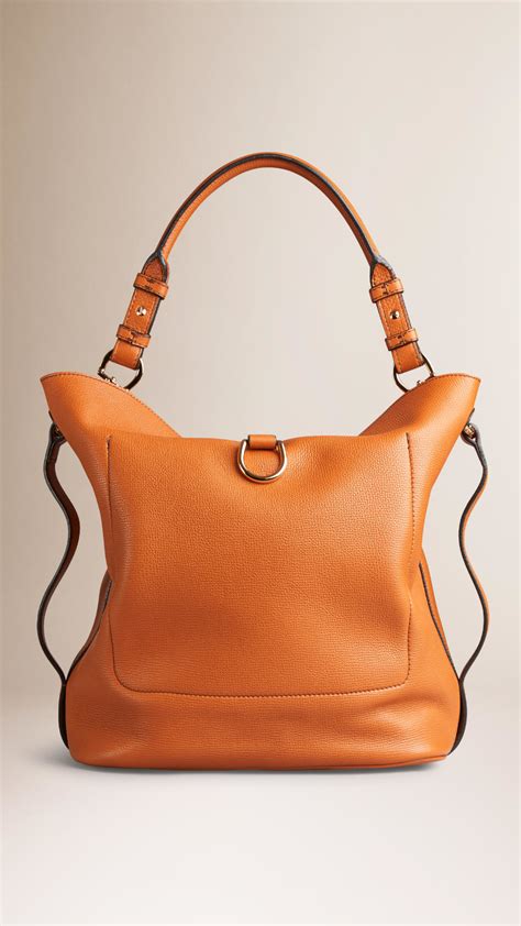 Lyst Burberry Medium Buckle Detail Leather Hobo Bag In Brown