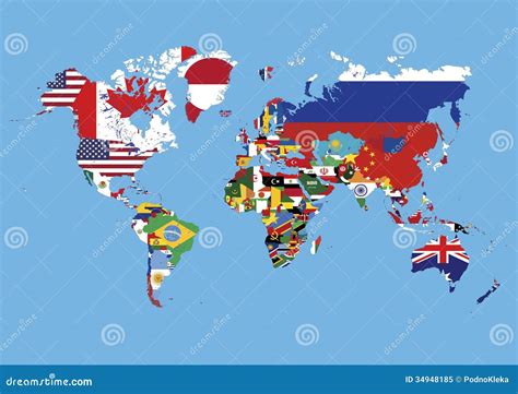 World Map Colored In Countries Flags No Names Stock Illustration