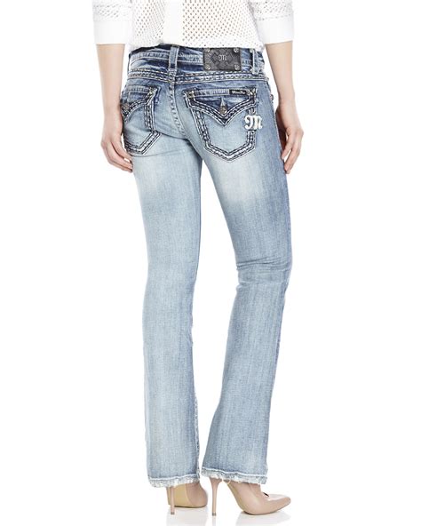 Miss Me Denim Distressed Mid Rise Bootcut Jeans In Light Wash Blue Lyst