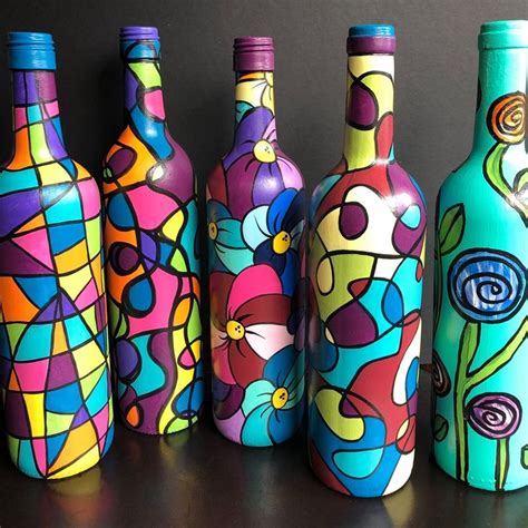 Hand Painted Wine Bottles Wine Bottle Decor Decorated Bottles Paint