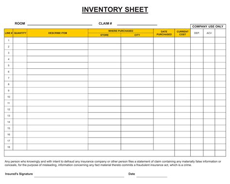 Blank Printable Inventory Sheets Fillable